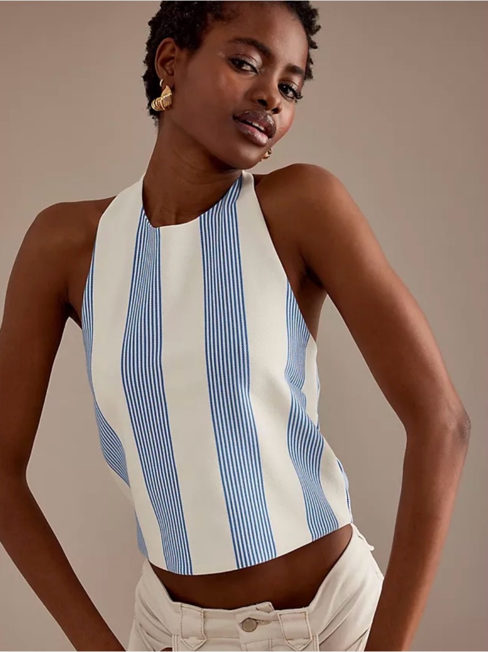 bishop + young Blue and White Striped Halter Top